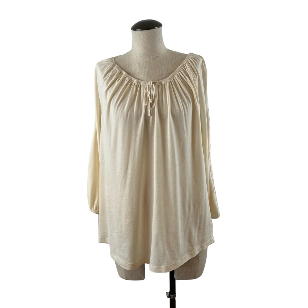 LRL Ralph Lauren L Winter Cream Lace Boho Peasant 100% Cotton Top
